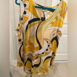 Avenue Yellow and Black Abstract Tank Top
